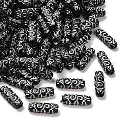 Черный Непрозрачные акриловые бусины, серебристого металла, обвитыми, прямоугольные, чёрные, 25x8.5x6 мм, отверстие : 4 мм, Около 684 шт / 500 г