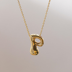 Letter P Brass Chunky Initial Pendant Necklaces, with Stainless Steel Lobster Claw Clasps, Real 14K Gold Plated, Letter P, 17.72~18.90 inch(45~48cm)