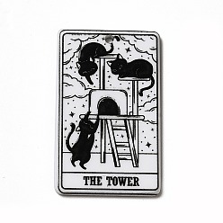 Черный Акриловые подвески с принтом на тему Таро, прямоугольник с подвесками в виде котов, башня xvi, 39x24x2.5 мм, отверстие : 1.8 мм