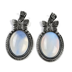 Опал Opalite подвески, овальные подвески-бабочки, со сплавочной фурнитурой античного серебряного тона, без кадмия и без свинца, 42.5x26x8.5 мм, отверстие : 4x6 мм