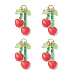 Красный Стеклянные подвески, вишневое очарование, с акриловыми и 304 нержавеющими кольцами для соединения, реальный 18 k позолоченный, красные, 21x10x6 мм, отверстие : 5 мм