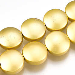 с Золотистым Покрытием Гальванизировать немагнитных синтетический гематит бисер пряди, плоско-круглые, с золотым покрытием, 8~8.5x4 мм, отверстие : 1 мм, около 49 шт / нитка, 15.7 дюйм