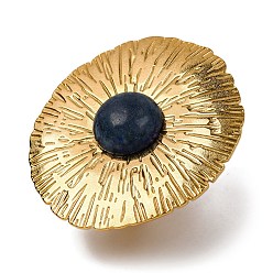 Ляпис-Лазурь Круглые натуральные кольца из лазурита, плоские круглые золотистые тона 304 манжеты из нержавеющей стали для женщин, размер США 6 (16.5 мм)