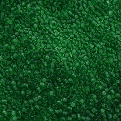 Green 12/0 Grade A Round Glass Seed Beads, Transparent Frosted Style, Green, 2x1.5mm, Hole: 0.8mm, 30000pcs/bag
