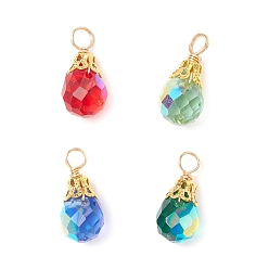 Золотой Подвески гальванизируйте стекла, слеза, с медной проволокой, граненые, золотые, 17.5x7.5 мм, отверстие : 3.3 мм