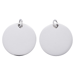 Нержавеющая Сталь Цвет Антикоррозийные 304 подвески из нержавеющей стали, с целью перехода в кольце, зеркальная полировка, плоский круглый шарм, штамповка пустой метки, цвет нержавеющей стали, 20x1.5 мм, отверстие : 3.5 мм