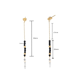 Schwarz Achat Ohrringe im Bohème-Stil mit Quasten aus schwarzem Achatperlen, 304 Ohrstecker aus Edelstahl für Damen, golden, 55x3 mm