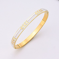 Настоящее золото 18K Узор из листьев 304 браслеты из нержавеющей стали на петлях, эмалевые браслеты для женщин, реальный 18 k позолоченный, 1/4 дюйм (0.6 см), внутренний диаметр: 2-3/8 дюйм (6 см)