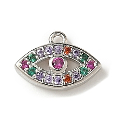 Платина Латунные микро проложить кубического циркония прелести, злые глаза, стойки покрытие, долговечный, без кадмия и без свинца, платина, 8.5x12x2.5 мм, отверстие : 1 мм