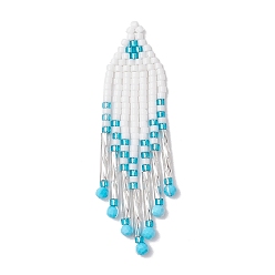 Светло-Голубой Подвески-кисточки из стеклянного бисера, с природным магнезитом, Небесно-голубой, 57x15x2 мм, отверстие : 1.2 мм