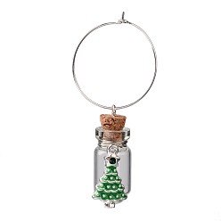 Silbern Silberfarbig Glas wünschen Flasche Weinglas Reize, mit Weihnachtsbaum-Legierung Strass Emaille Anhänger und Messingringe Bandohr, Silberfarbe überzogen, 60 mm