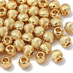 Chapado en Oro Real 18K Cuentas redondas texturizadas de latón shegrace, sin cadmio y níque y plomo, real 18 k chapado en oro, 4x4x3.5 mm, agujero: 1.4 mm