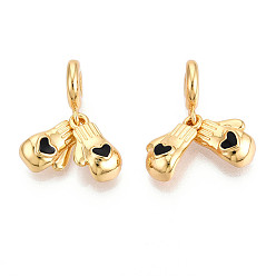 Настоящее золото 18K Латунная черная эмалевая боксерская перчатка европейские подвески, Подвески с большими отверстиями, без кадмия и без свинца, реальный 18 k позолоченный, 27 мм, отверстие : 4.5 мм