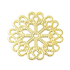 Golden Rack Plating Iron Connector Charms, Flower Links, Etched Metal Embellishments, Golden, 58x58x0.6mm, Hole: 4mm and 2.3