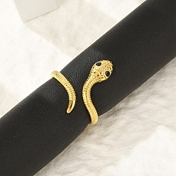 Золотой 304 манжеты из нержавеющей стали с черной эмалью для женщин, змея открытые кольца, золотые, внутренний диаметр: 17 мм