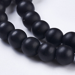 Black Stone Synthetic Black Stone Beads Strands, Frosted, Round, 6mm, Hole: 1mm, about 65pcs/strand, 15.7 inch