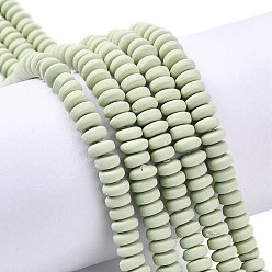 Pale Green Handmade Polymer Clay Beads Strands, for DIY Jewelry Crafts Supplies, Flat Round, Pale Green, 6~7x3mm, Hole: 1.5mm, about 113~116pcs/strand, 15.55 inch~16.14 inch(39.5~41cm)