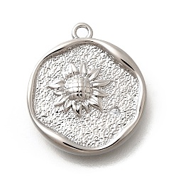 Цветок Латунные микро проложить кубического циркония подвески, без кадмия, без никеля и без свинца, круглые чары, цветок, 17.5x15.5x3 мм, отверстие : 1.4 мм