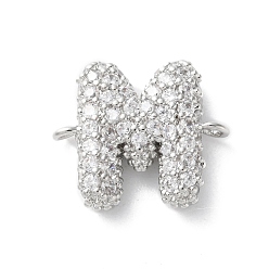 Letter M Латунные микро-паве кубические цирконии буквы ссылки, для изготовления именных ожерелий, долговечный, без кадмия и без свинца, Буква М, 14x16.5x4 мм, отверстие : 1.6 мм