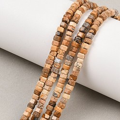 Пейзажный Джаспер Естественного изображения яшмы бисер нитей, граненые, шестиугольник, 4x4x2~2.5 мм, отверстие : 0.9 мм, около 156 шт / нитка, 15.24'' (38.7 см)