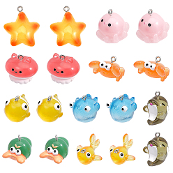 (52) Непрозрачная лаванда 18 шт 9 стили морская серия полупрозрачные подвески из смолы, с платиновыми железными петлями, разнообразные, разноцветные, 15~21x15~22x9~24 мм, отверстие : 2 мм, 2 шт / стиль