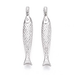 Платинированный Латунные подвески, рыба, Реальная платина, 34x5.5x4 мм, отверстие : 3.5x2.2 мм