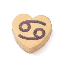 Рак 304 из нержавеющей стали бусы, сердце с рисунком созвездия, золотые, рак, 7.5x8x3 мм, отверстие : 2 мм