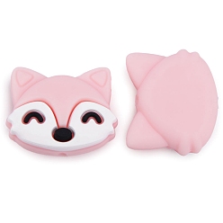 Pink Мультяшные силиконовые фокусные бусины, лиса, розовые, 24x20x9 мм, отверстие : 2 мм