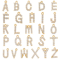 Letter A~Z 1подвески из латуни с микропаве из прозрачных кубических цирконий, без никеля , алфавит, настоящие 18k позолоченные подвески, Письмо ~ Z, 11~14x7~11.5x2.5 мм, отверстие : 1.2 мм