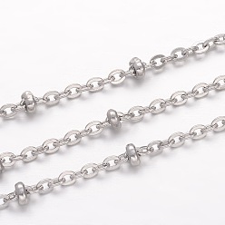 Stainless Steel Color 304 Stainless Steel Cable Chains, Soldered, Satellite Chains, with Rondelle Beads, Stainless Steel Color, 3x2.3x0.6mm