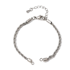 Platinum Adjustable Braided Brass Rope Chain Bracelet Making for DIY Connector Findings, Platinum, 6.50 inch(16.5cm), Hole: 2mm