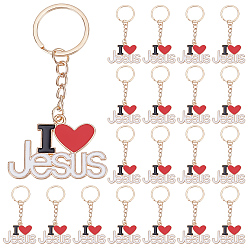Платина 24шт. брелоки-подвески из сплава с эмалью, С кольцами, слово i love jesus, платина, 81 мм