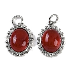 Платина Подвески из натурального сердолика (окрашенные и нагретые), латунные овальные подвески с соединительными кольцами, платина, 15.5x12x4.5 мм, отверстие : 3.5 мм