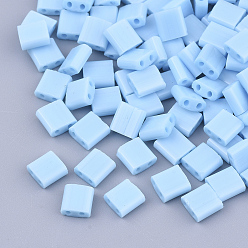 Светло-Голубой Стеклянный бисер с отверстиями fgb 2, непрозрачных цветов, квадратный, Небесно-голубой, 5x4.5~5.5x2~2.5 мм, отверстие : 0.5~0.8 мм, около 1180 шт / упаковка