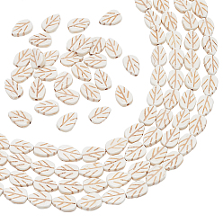 Белый 5 нити синтетические бирюзовые бусины нити, лист, белые, 13x9x4 мм, отверстие : 1.5 мм, около 27 шт / нитка