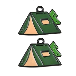 Lime Green Baking Paint Alloy Enamel Pendants, Tent Charms, Lime Green, 19x27x1mm, Hole: 2mm