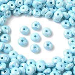 Светло-Голубой Непрозрачные акриловые бусины с УФ-покрытием, радужный, плоско-круглые, Небесно-голубой, 8x4 мм, отверстие : 1.8 мм, Около 2500 шт / 500 г
