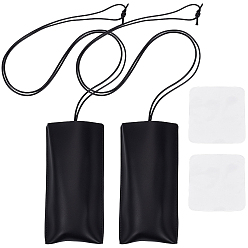 Black 2Pcs Rectangle PU Leather Glasses Storage Bags, Sunglasses Case, with 2Pcs Suede Fiber Glasses Cleaning Cloth, Black, 800mm