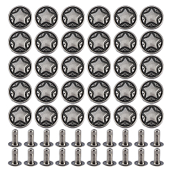 Plata Antigua 120 Bolsas de remaches decorativos de aleación de zinc, remache de colisión, para manualidades en cuero, plano y redondo con estrella, plata antigua, 11x5 mm, agujero: 2.5 mm