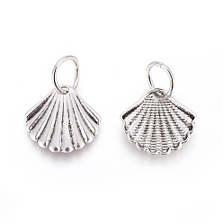 Antique Silver Tibetan Style Alloy Pendants, Shell, Antique Silver, 18x19x3mm, Hole: 7mm
