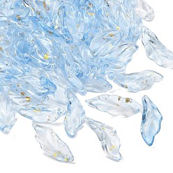 Светло-Голубой Стеклянные подвески, лист, с золотой порошок, Небесно-голубой, 25x9.5x3 мм, отверстие : 1.4 мм, Около 952 шт / 1000 г