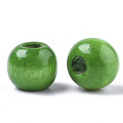 Green Dyed Natural Wood Beads, Round, Lead Free, Green, 10x9mm, Hole: 3mm, about 3000pcs/1000g