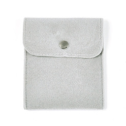 Гейнсборо Двусторонние бархатные прямоугольные мешочки для украшений: сережек, колец, браслетов, ожерелий., с латунной кнопкой, светло-серые, 10.5x8.8x0.5 см