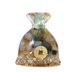 Многоцветный Агат Статуэтки из смолы для кошелька, с натуральными кусочками лимонного нефрита внутри статуй для украшения домашнего офиса, 43x30x52 мм