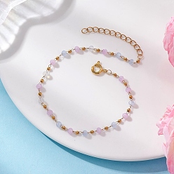 Лиловый Браслеты-цепочки из стеклянных бусин для женщин, круглые, с 304 украшениями из нержавеющей стали, сирень, 7-1/8 дюйм (18 см)