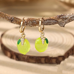 Lemon Luminous Fruits Alloy Resin Stud Dangle Earrings, Glow in the Dark, Golden, Lemon, 49x18mm