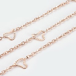 Розовое Золото Ионное покрытие (ip) 304 кабельные цепи из нержавеющей стали, с сердцем ссылкам, пайки, с катушкой, Плоско-овальные, розовое золото , 2.5x2x1 мм, около 32.8 футов (10 м) / рулон