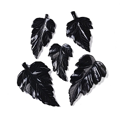 Черный Камень Большой кулон из натурального черного камня, лист, 63.5~90x42~60x3~5 мм, отверстие : 2.2 мм