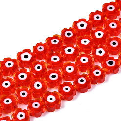 Красный Бусы лэмпворк ручной работы, цветок с сглаза, красные, 6~7x6~7.5x3 мм, отверстие : 0.7 мм, около 63~65 шт / нитка, 15.75 дюйм ~ 15.94 дюйм (40~40.5 см)