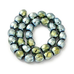 Green Plated Electroplated Non-Magnetic Synthetic Hematite Beads Strands, Long-Lasting Plated, Twist Oval, Green Plated, 12~12.5x11.5~12mm, Hole: 1mm, about 33pcs/strand, 16.14''(41cm)